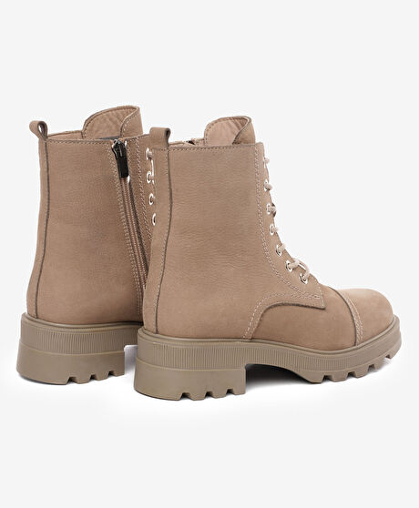 Kadın Vizon Nubuk Hakiki Deri Military Bot