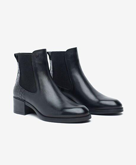 Kadın Siyah Hakiki Deri Chelsea Topuklu Bot
