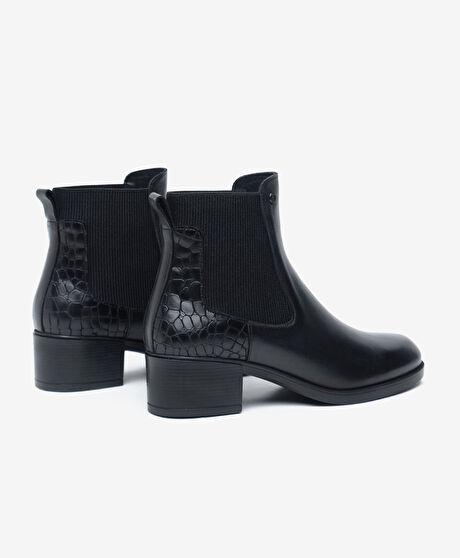 Kadın Siyah Hakiki Deri Chelsea Topuklu Bot