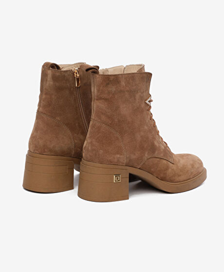 Kadın Taba Süet Hakiki Deri Topuklu Bot