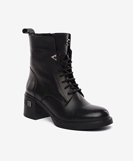 Kadın Siyah Hakiki Deri Topuklu Bot