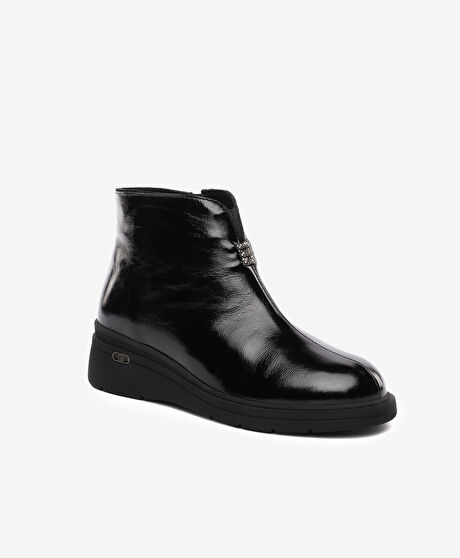 Kadın Siyah Rugan Hakiki Deri Comfort Bot