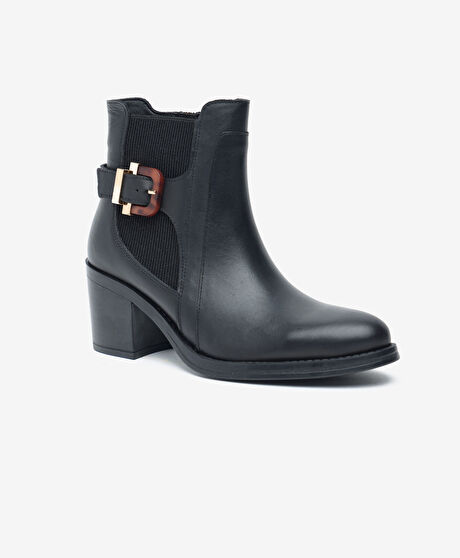 Kadın Siyah Hakiki Deri Topuklu Bot