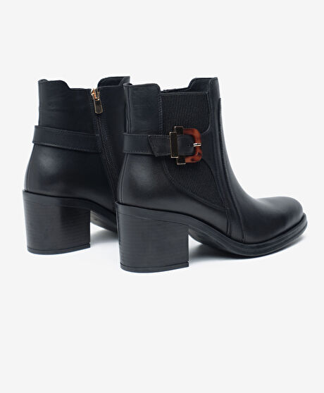 Kadın Siyah Hakiki Deri Topuklu Bot