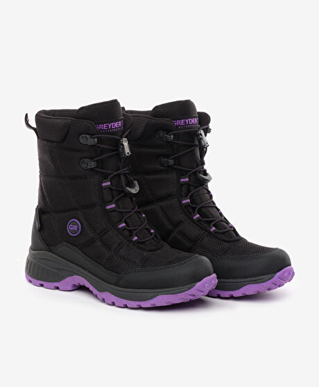 Kız Çocuk Siyah Mor Su Geçirmez Outdoor Kar Botu