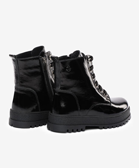 Çocuk Siyah Hakiki Deri Military Bot