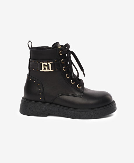 Kız Çocuk Siyah Hakiki Deri Military Bot