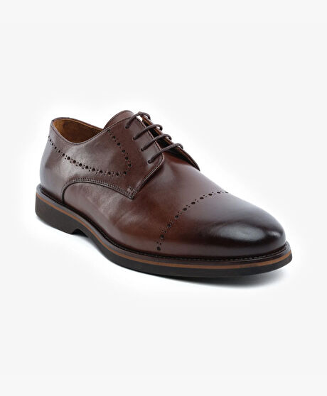 Erkek Kahverengi Hakiki Deri Oxford Ayakkabı