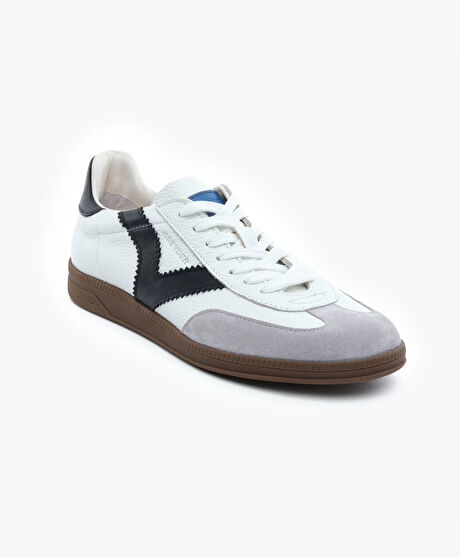Erkek Beyaz Siyah Hakiki Deri Sneaker Ayakkabı