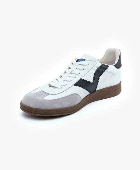 Erkek Beyaz Siyah Hakiki Deri Sneaker Ayakkabı