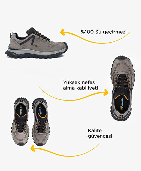 Erkek Koyu Gri Hakiki Deri Su Geçirmez Outdoor Ayakkabı