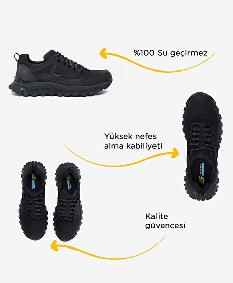 Erkek Siyah Hakiki Deri Su Geçirmez Outdoor Ayakkabı