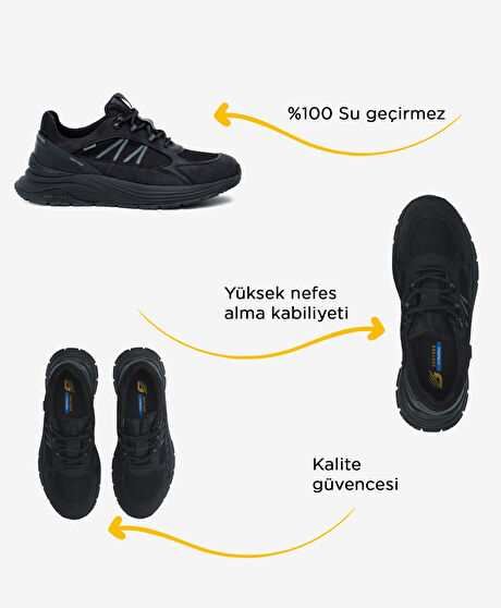 Erkek Siyah Hakiki Deri Su Geçirmez Outdoor Ayakkabı