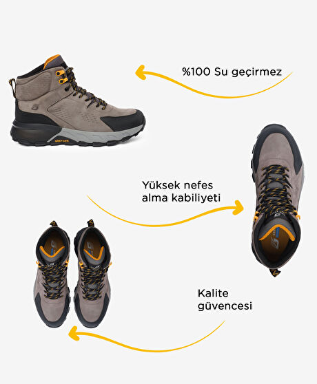 Erkek Koyu Gri Hakiki Deri Su Geçirmez Outdoor Bot