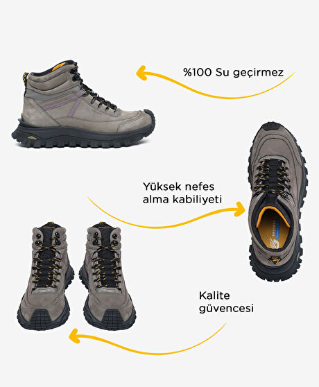 Erkek Koyu Gri Hakiki Deri Su Geçirmez Outdoor Bot