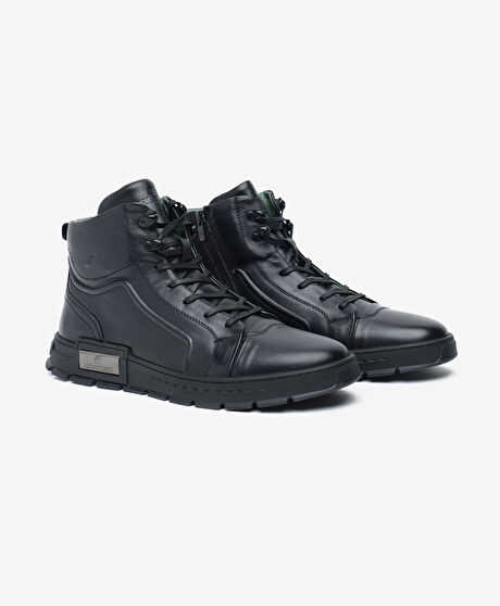 Erkek Siyah Hakiki Deri Sneaker Bot