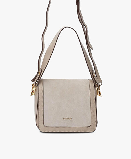 Kadın Ekru Hakiki Deri Çapraz Çanta