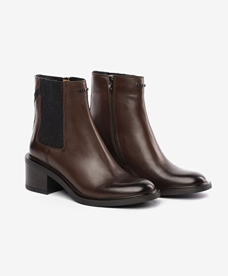 Kadın Kahverengi Hakiki Deri Topuklu Bot