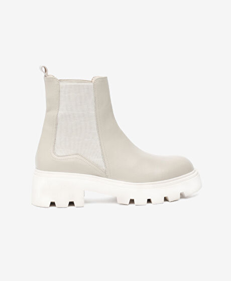 Kadın Bej Hakiki Deri Chelsea Bot