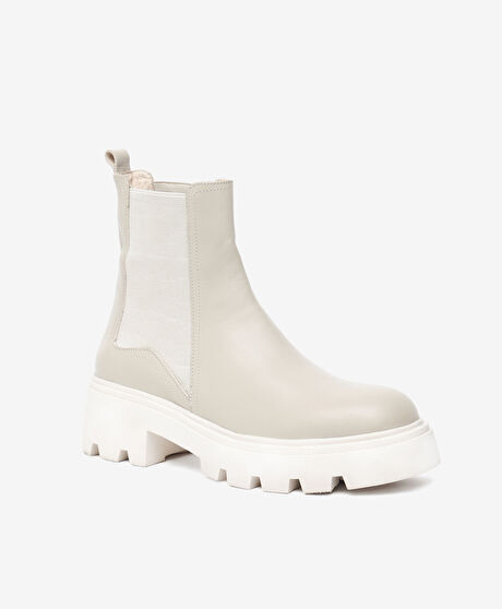 Kadın Bej Hakiki Deri Chelsea Bot