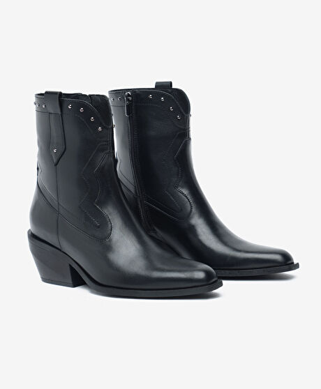 Kadın Siyah Hakiki Deri Topuklu Bot