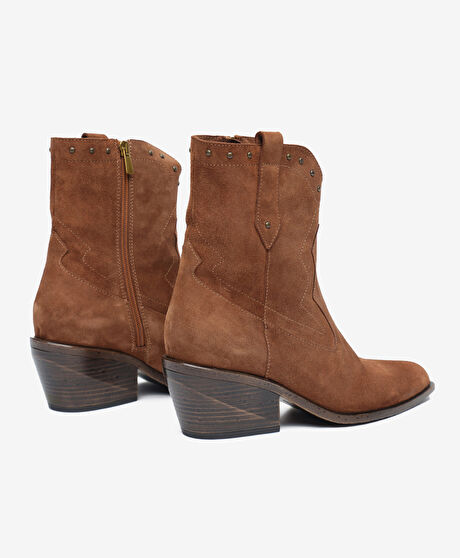 Kadın Taba Süet Hakiki Deri Topuklu Bot