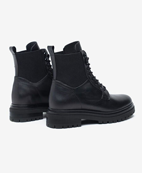 Kadın Siyah Hakiki Deri Military Bot