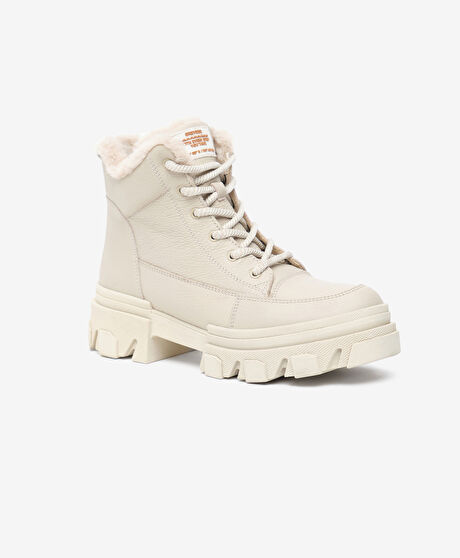 Kadın Ekru Hakiki Deri Bot