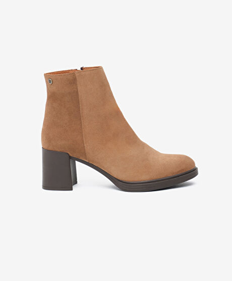 Kadın Taba Süet Hakiki Deri Topuklu Bot