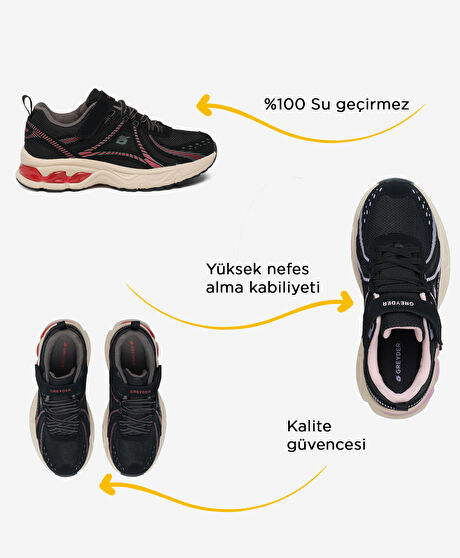 Çocuk Siyah Bordo Su Geçirmez Hakiki Deri Spor Ayakkabı