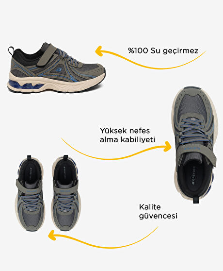 Çocuk Gri Saks Su Geçirmez Hakiki Deri Spor Ayakkabı