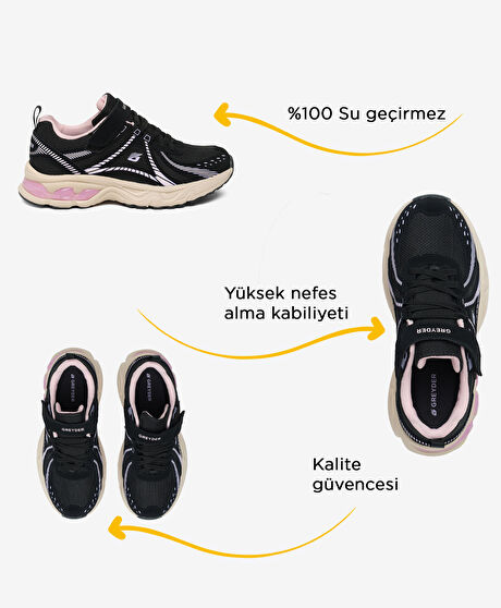 Çocuk Siyah Lila Su Geçirmez Hakiki Deri Spor Ayakkabı