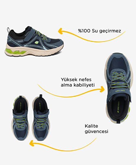 Çocuk Lacivert Yeşil Su Geçirmez Hakiki Deri Spor Ayakkabı