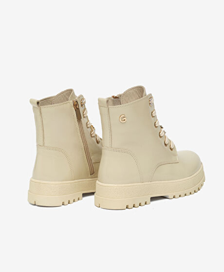 Çocuk Bej Hakiki Deri Military Bot