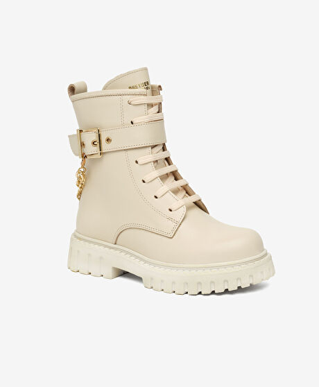 Çocuk Bej Hakiki Deri Military Bot