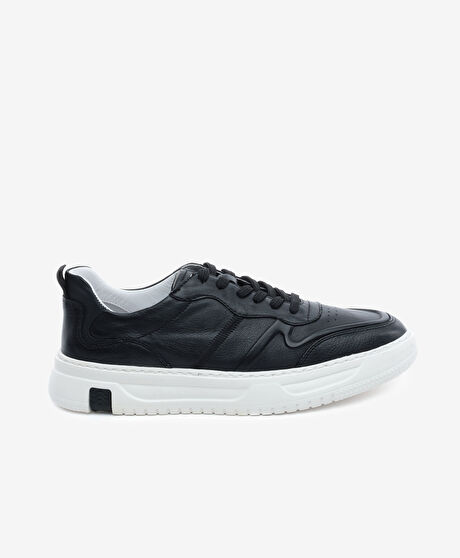 Erkek Siyah Hakiki Deri Sneaker Ayakkabı
