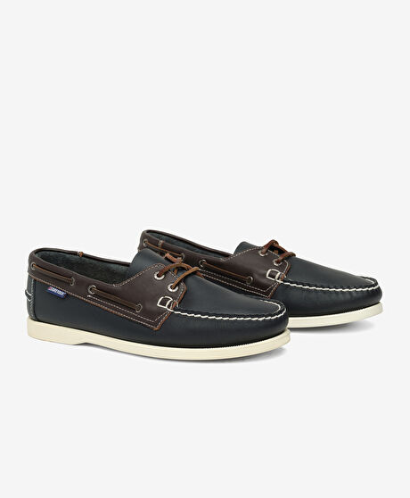 Erkek Lacivert Kahverengi Hakiki Deri Marine Ayakkabı