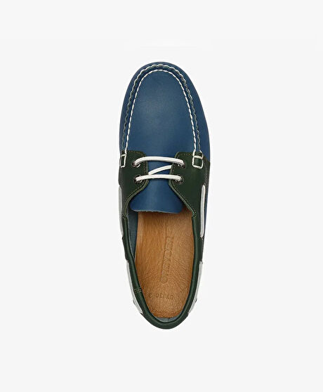 Erkek Mavi Yeşil Hakiki Deri Marine Ayakkabı