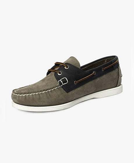 Erkek Gri Lacivert Hakiki Deri Marine Ayakkabı