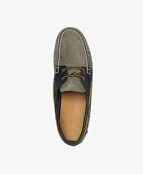 Erkek Gri Lacivert Hakiki Deri Marine Ayakkabı