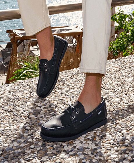 Erkek Lacivert Yeşil Hakiki Deri Marine Ayakkabı