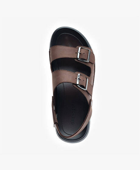 Erkek Kahverengi Hakiki Deri Sandalet