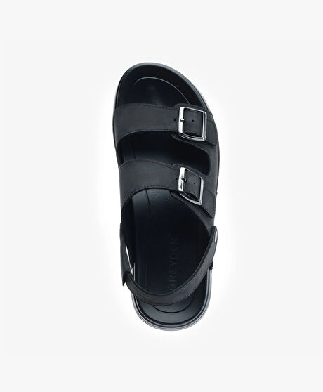 Erkek Siyah Hakiki Deri Sandalet