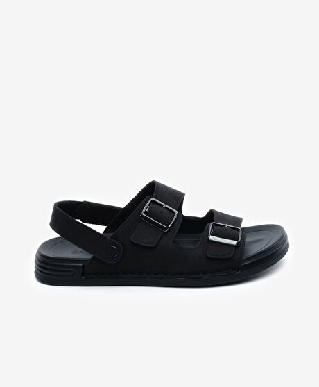 Erkek Siyah Hakiki Deri Sandalet