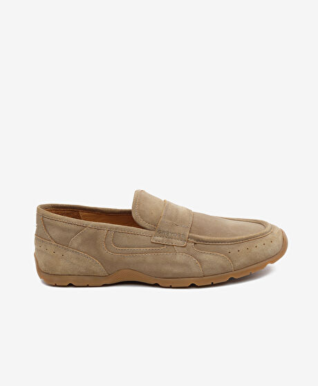 Erkek Ekru Hakiki Deri Loafer Ayakkabı