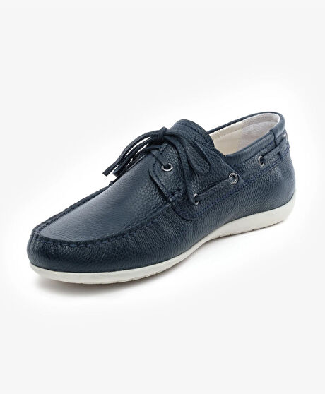 Erkek Lacivert Hakiki Deri Marine Ayakkabı