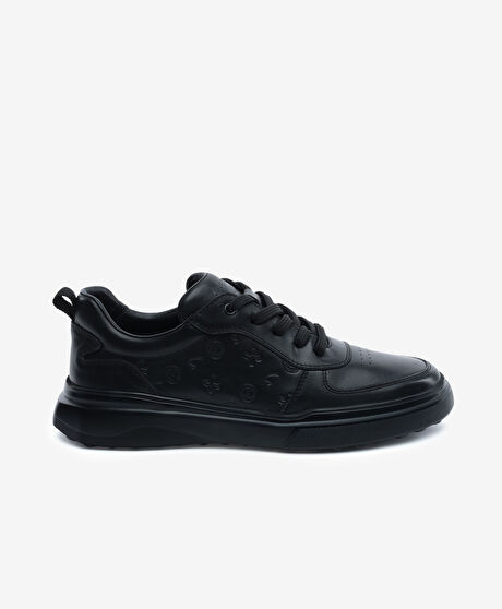 Erkek Siyah Hakiki Deri Sneaker Ayakkabı