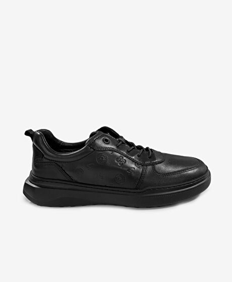 Erkek Siyah Hakiki Deri Sneaker Ayakkabı