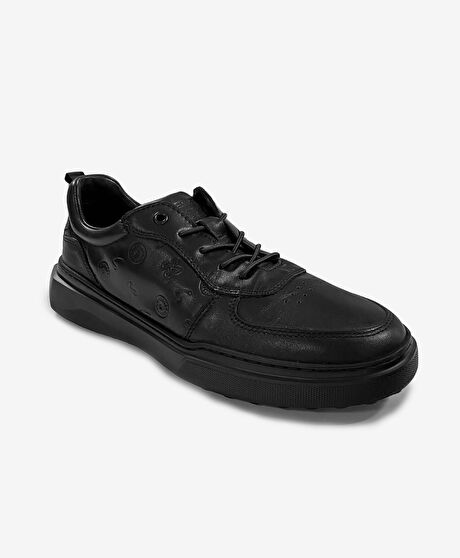 Erkek Siyah Hakiki Deri Sneaker Ayakkabı