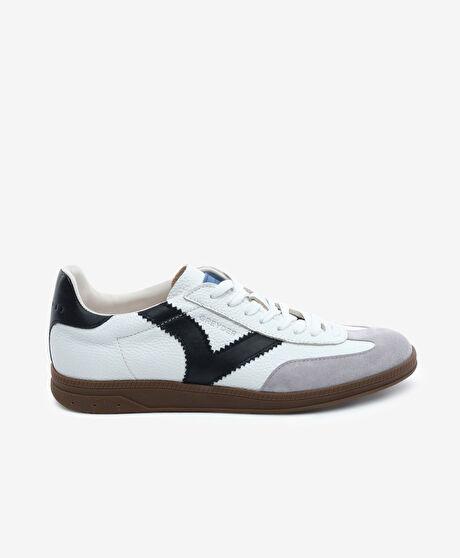 Erkek Beyaz Siyah Hakiki Deri Sneaker Ayakkabı